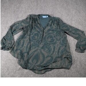 Simply‎ Vera Vera Wang Women's Green Paisley Print Flowy Blouse Top Size M